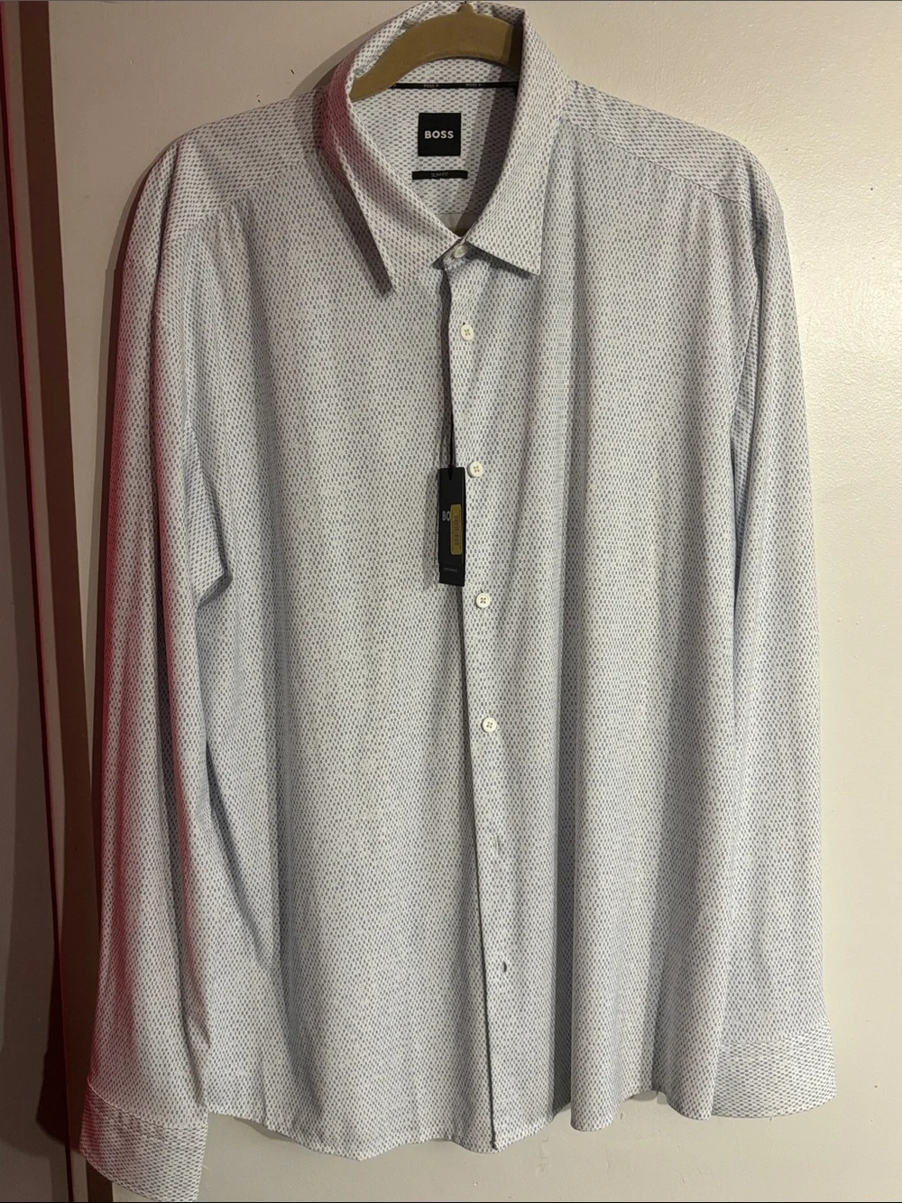 BOSS Men’s Light Blue Micro-Pattern Dress Shirt